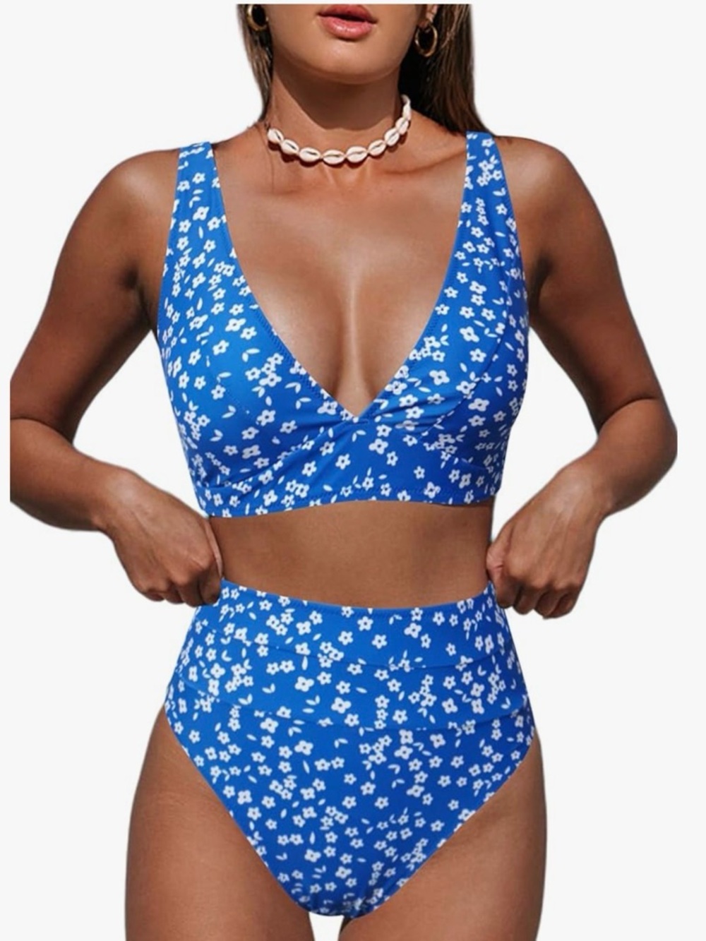 NWT Blue Floral High-Waist V-Neck Women's Bikini